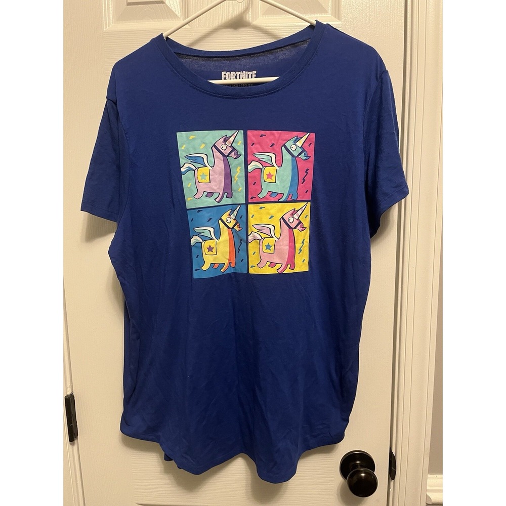 Women's Junior Fortnite Blue Loot Llama Unicorn T-Shirt Tee Shirt 3X